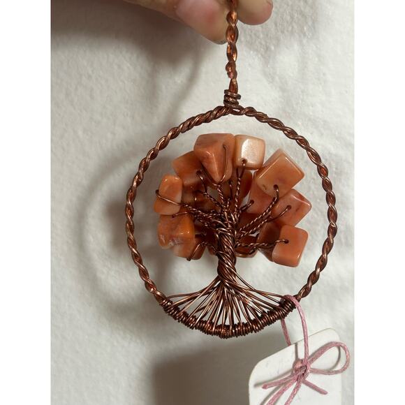 Handmade Copper and Serpentine Crystal Tree of life 3.5x2” Wall Decor - Picture 5 of 5
